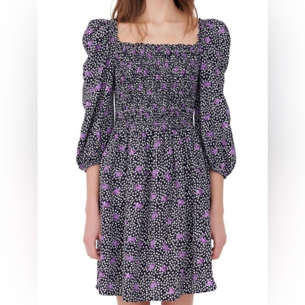NWT Maje Rappa Floral Smocked Dress Size 4 Above Knee Puff Sleeve Wedding Chic